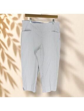 S.C. & Co. Cropped Pants Women 16 Blue Striped High Rise Flat Front Stretch